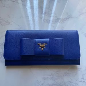 COPY - Prada Blue Saffiano Leather Continental Bow Wallet